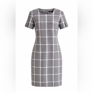 Tommy Hilfiger Gray Plaid Sheath Dress Short Sleeve Size 8